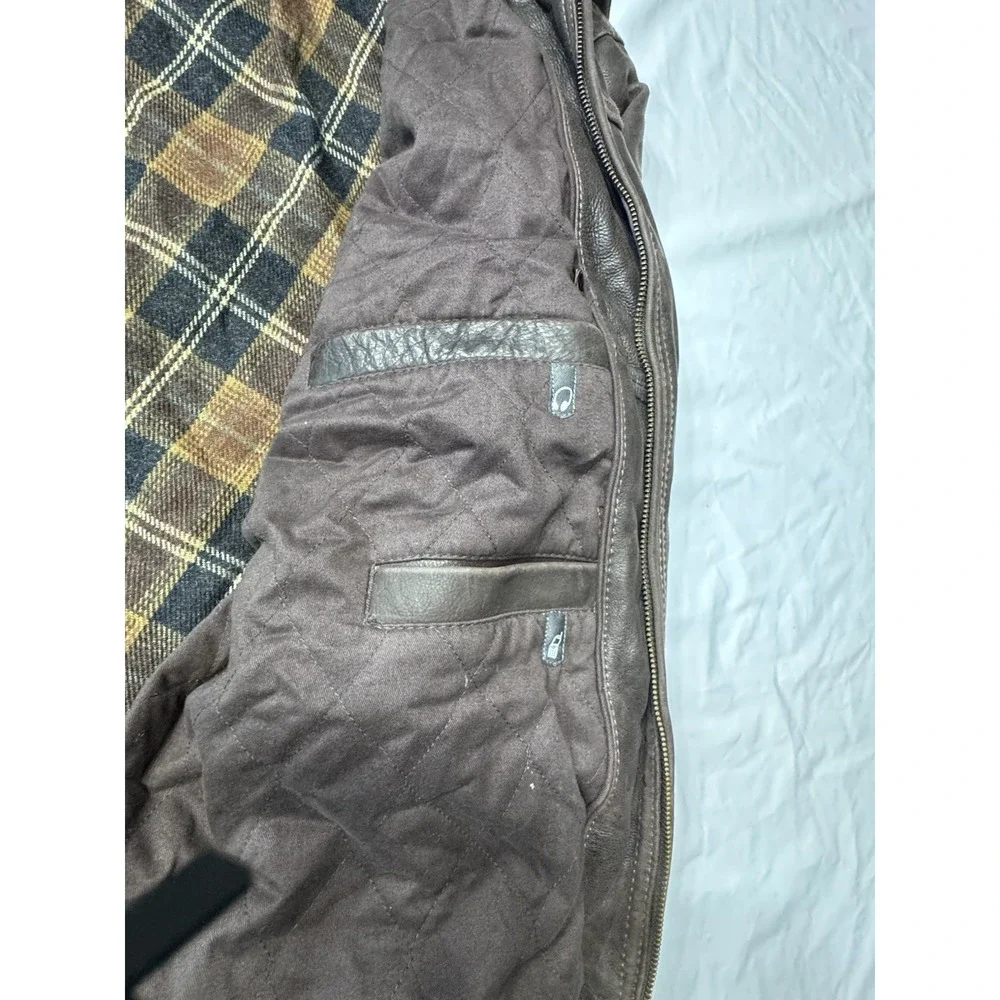 VTG 80s RARE St Johns Bay Brown Leather Jacket XL Flannel‎ Blanket Lined RN93677